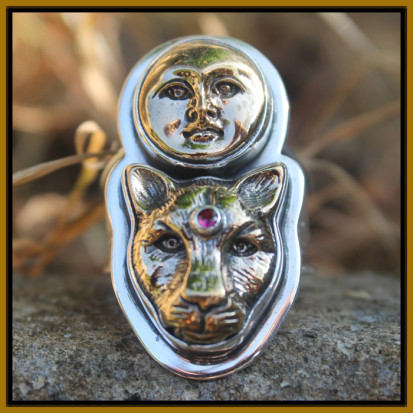 Jaguar and Moon Goddess Ring